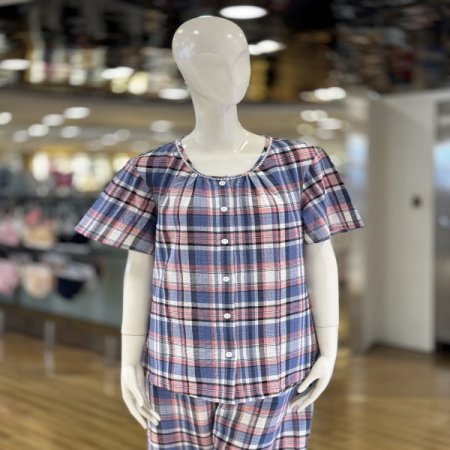 체크무늬 면 지짐이 반팔 커플잠옷세트