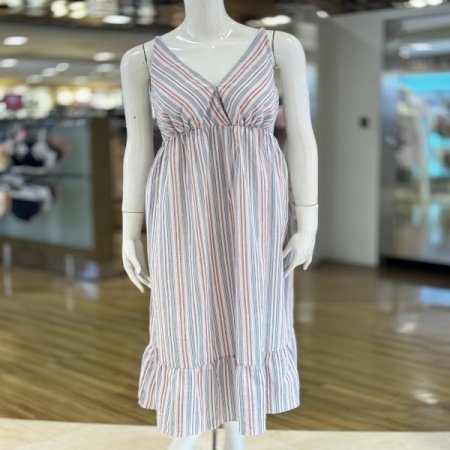 스트라이프 순면 컵내장 여성원피스잠옷