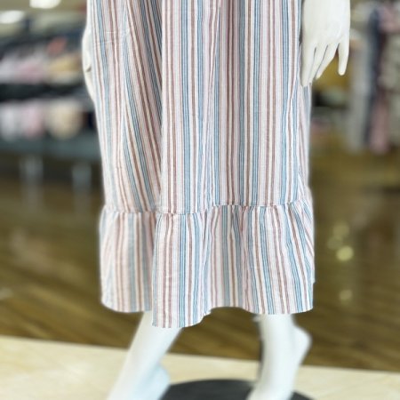 스트라이프 순면 컵내장 여성원피스잠옷