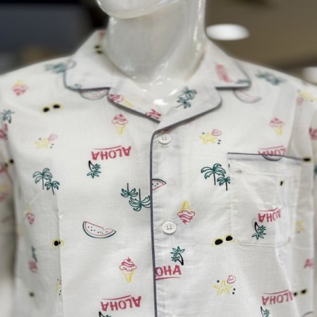 하와이 면100 반팔 남성 잠옷세트