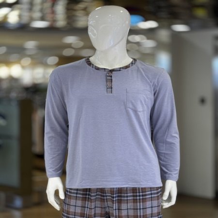 체크 스판 실내복 긴팔 남성홈웨어상의