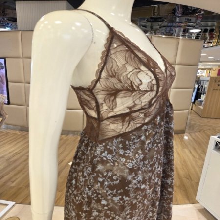 시스루 번아웃프린트브라운4613S슬립