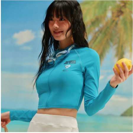 여성 내장형 캡 크롭 레쉬가드