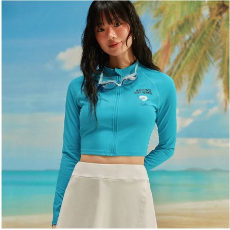 여성 내장형 캡 크롭 레쉬가드