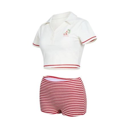 여성 스트라이프 포인트 상하 세트