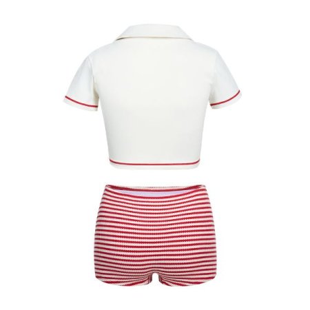 여성 스트라이프 포인트 상하 세트