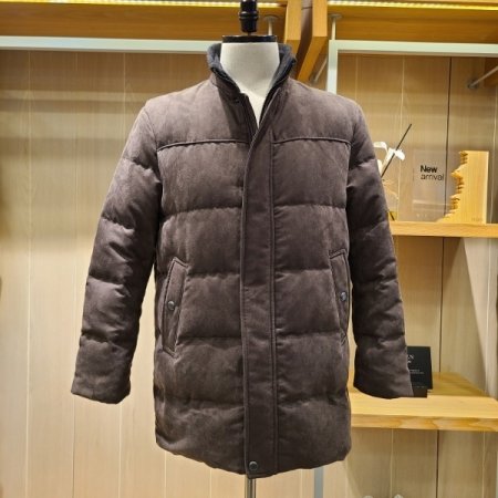 폴리 에코 스웨이드 니트넥 다운 코트