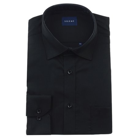 블랙 스트레치 솔리드 일반핏 긴소매