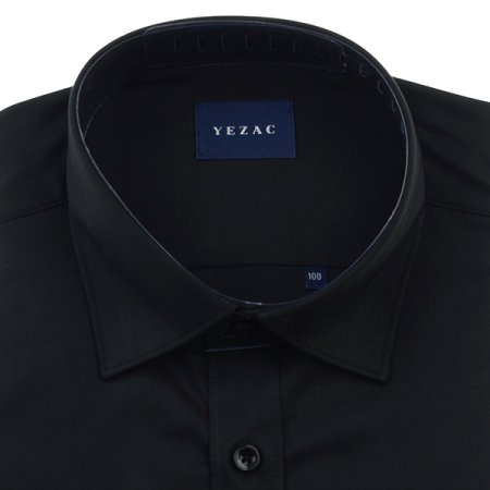 블랙 스트레치 솔리드 일반핏 긴소매