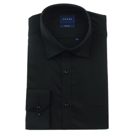 블랙 스트레치 솔리드 슬림핏 긴소매