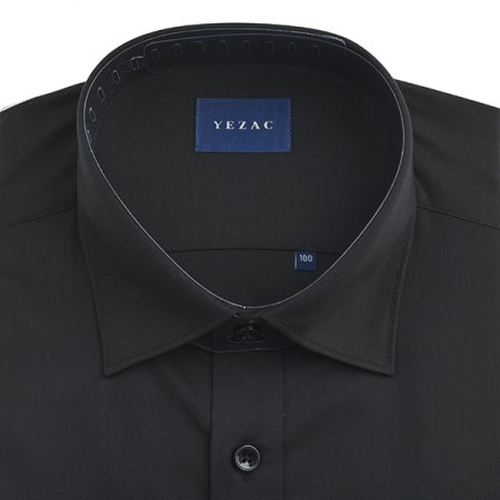 블랙 면혼방스트레치솔리드 일반핏긴소매