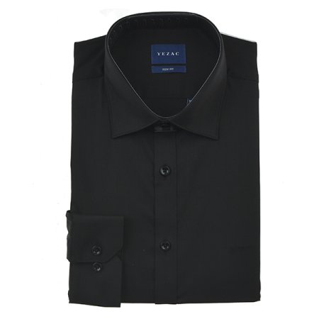 블랙 면혼방스트레치솔리드 슬림핏긴소매