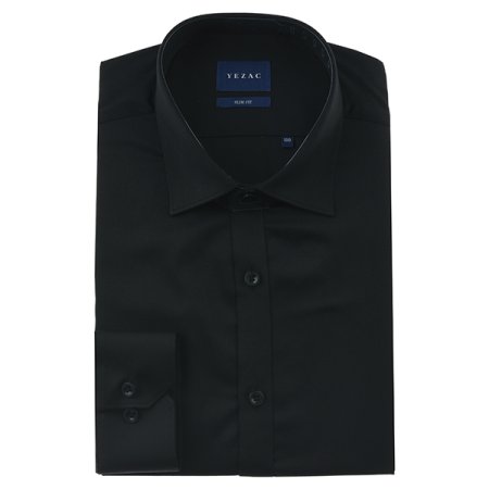 블랙 스트레치 솔리드 슬림핏 긴소매