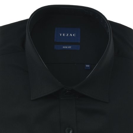 블랙 스트레치 솔리드 슬림핏 긴소매