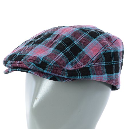 핑크 린넨 체크 헌팅캡