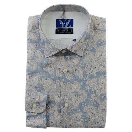 워싱 린넨 프린트 일반핏 긴소매