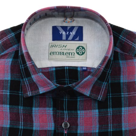 밑단일자 워싱린넨 체크 슬림핏긴소매