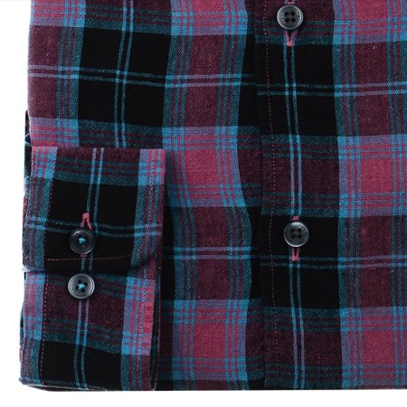 밑단일자 워싱린넨 체크 슬림핏긴소매