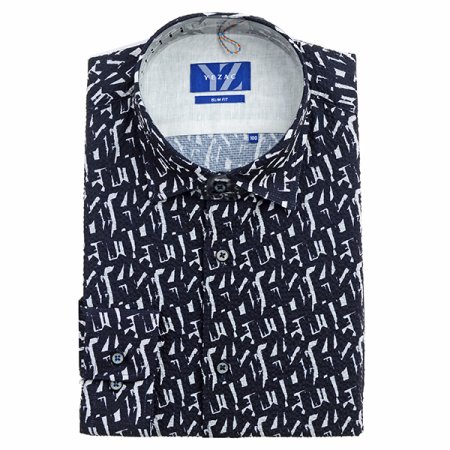 밑단일자 프린트 시어서커 슬림핏긴소매