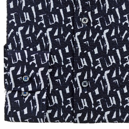 밑단일자 프린트 시어서커 슬림핏긴소매