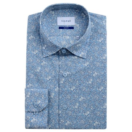 코튼 프린트 리플 시어서커 슬림긴소매