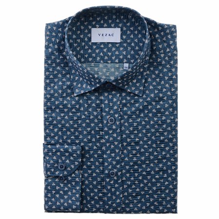 코튼 프린트 리플 서커 일반핏긴소매