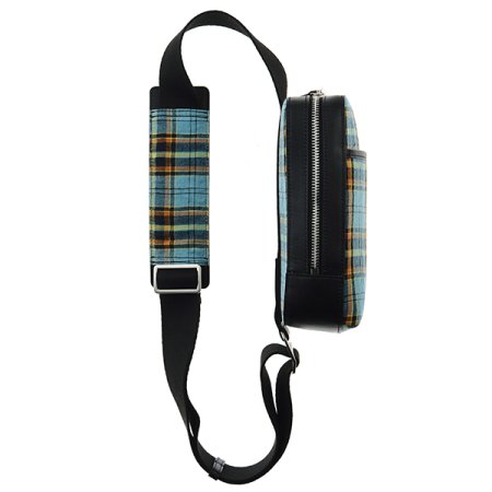 민트 린넨 체크 크로스 미니백