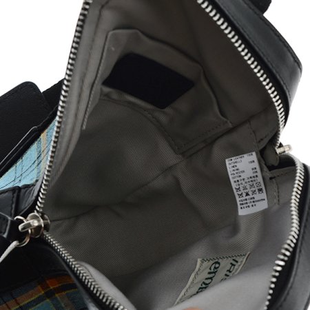 민트 린넨 체크 크로스 미니백