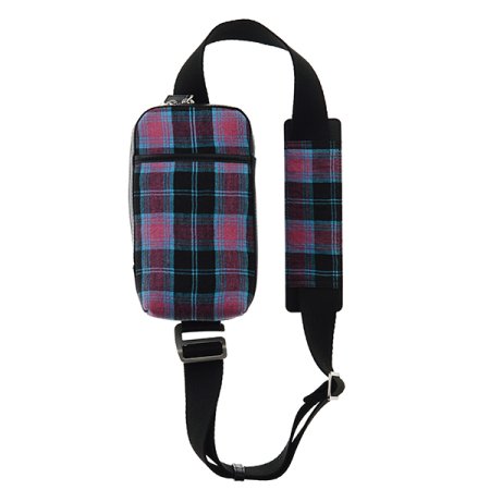 핑크 린넨 체크 크로스 미니백