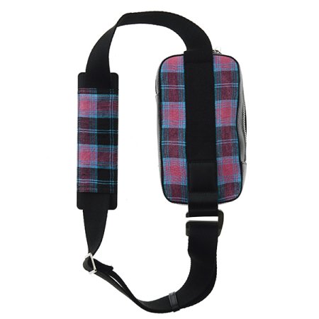 핑크 린넨 체크 크로스 미니백