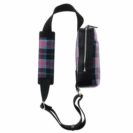 핑크 린넨 체크 크로스 미니백