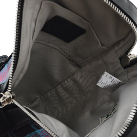 핑크 린넨 체크 크로스 미니백