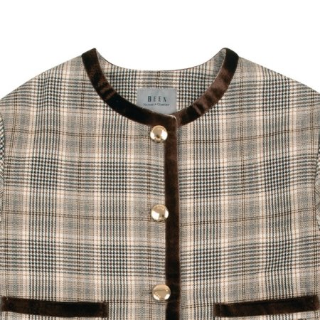 여아  베이지 체크 노카라 자켓