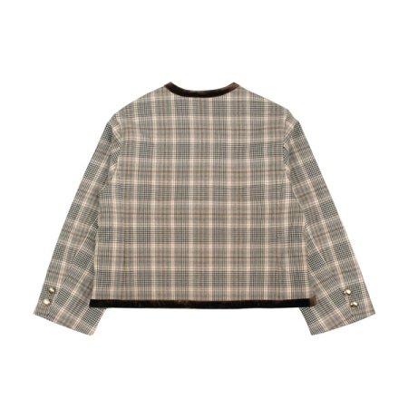 여아  베이지 체크 노카라 자켓