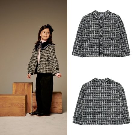 아동 블랙 그레이 울 체크패턴 자켓