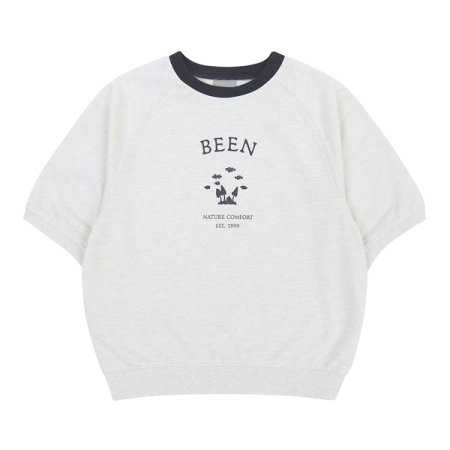 아이보리 멜란지 6부 맨투맨 티셔츠