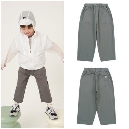 카키 8부 면스판 배기팬츠