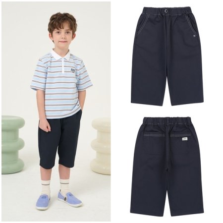 네이비 7부 면스판 팬츠