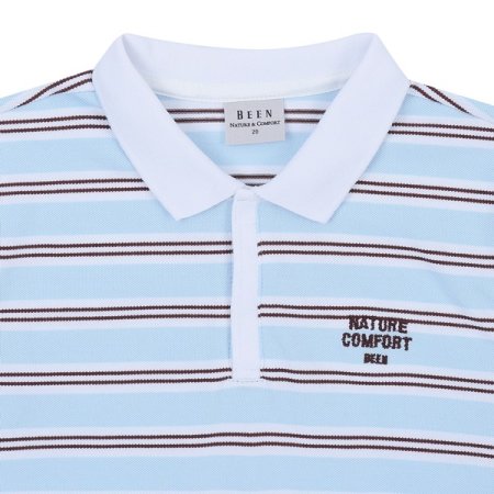 블루브라운 스트라이프 카라 티셔츠