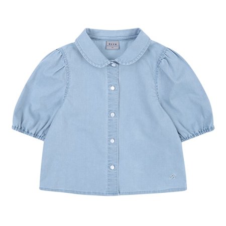 스카이 블루 워싱 데님 블라우스