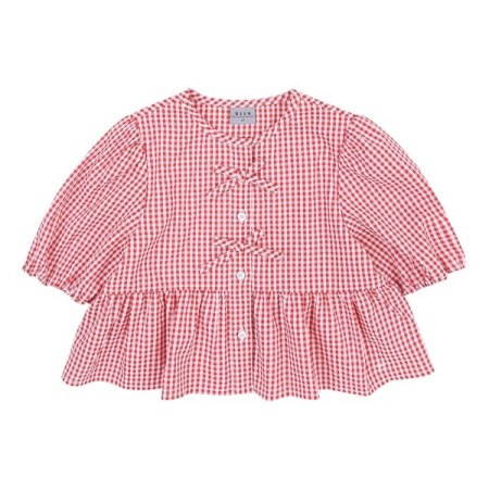 레드 고방체크 리본 블라우스