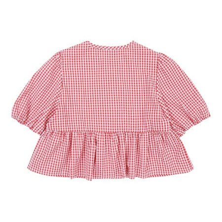 레드 고방체크 리본 블라우스