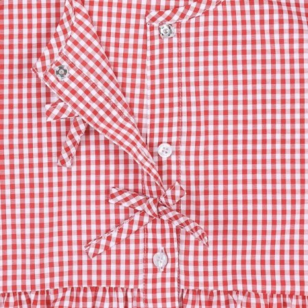 레드 고방체크 리본 블라우스