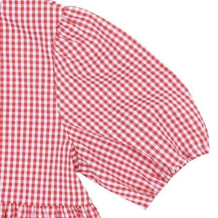 레드 고방체크 리본 블라우스