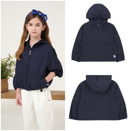 네이비 후드 윈드브레이커 점퍼