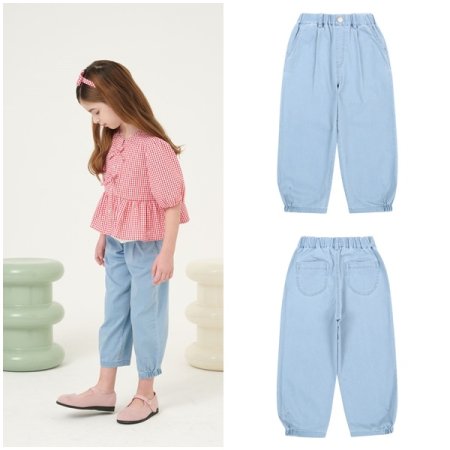 스카이 블루 워싱 데님 팬츠