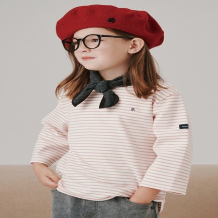 코랄 라운드 7부 소매 티셔츠 