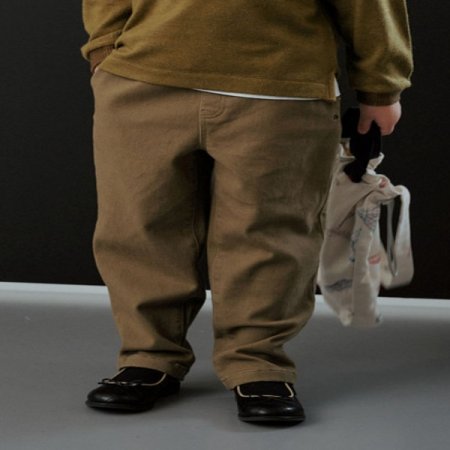 카키 면 배기팬츠