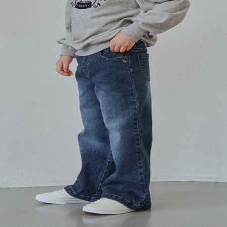 블루 워싱 와이드 데님 팬츠 