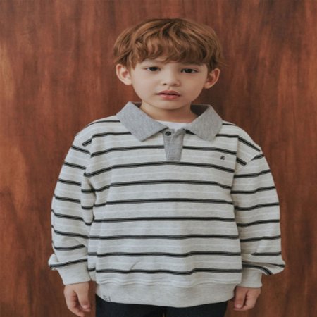 스트라이프 멜란지 카라 티셔츠